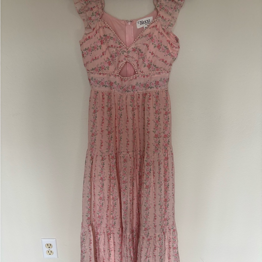 Trixxi Blush Pink Floral Tiered Maxi Dress